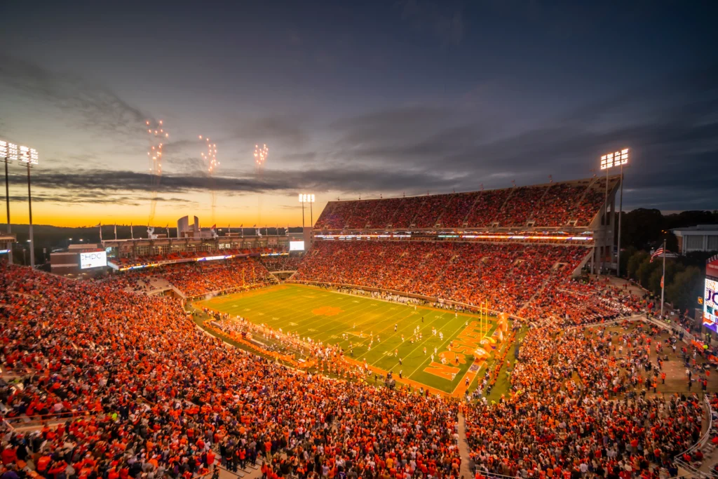 College stadium in USA at night