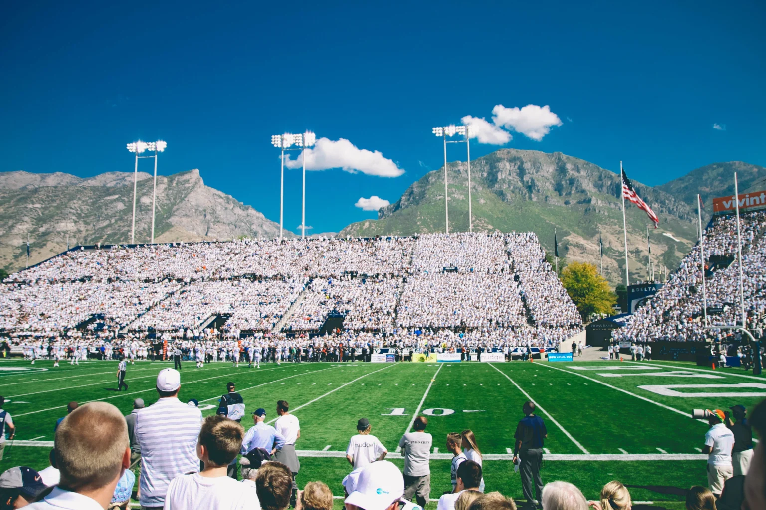 Football field with blue sky